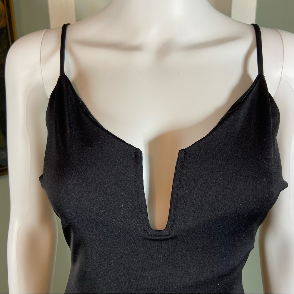 Windsor Glitter Micro Mini Dress Plunging Deep V Little Black Bodycon Medium M - Picture 6 of 12